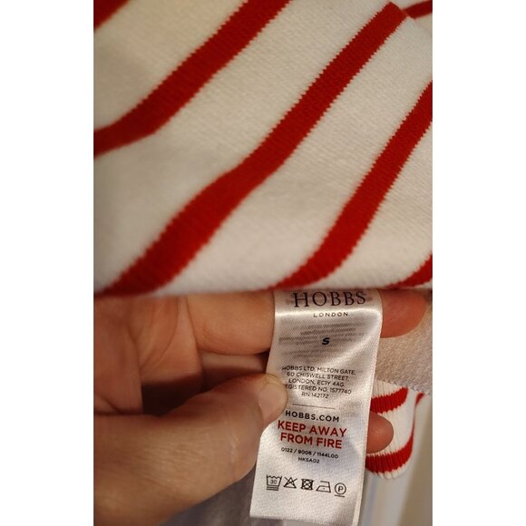 Hobbs London Small Sweater, Red White Stripe, Button Back, Cotton Secretary - Picture 4 of 4